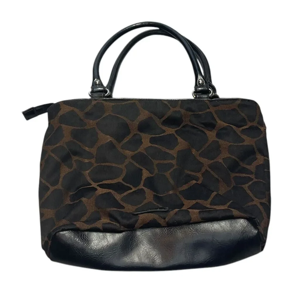 Nine & Co by Nine West Womens Brown Black Leopard Double Handle Handbag Tote Bag